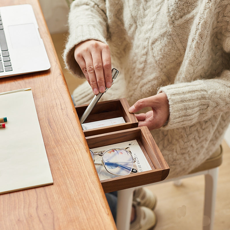 Walnut Pull-Out Desk Organizer | Hidden Under Table Storage Box | Minimalist Office Organizer