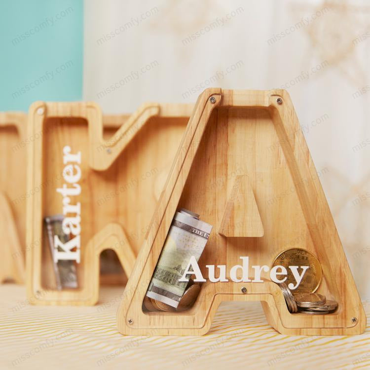 Piggy Bank Letter Shaped Money Box Large Enough Burly Wooden Wood Meaningful Souvenir For Bedroom Home Decoration Hot Sale